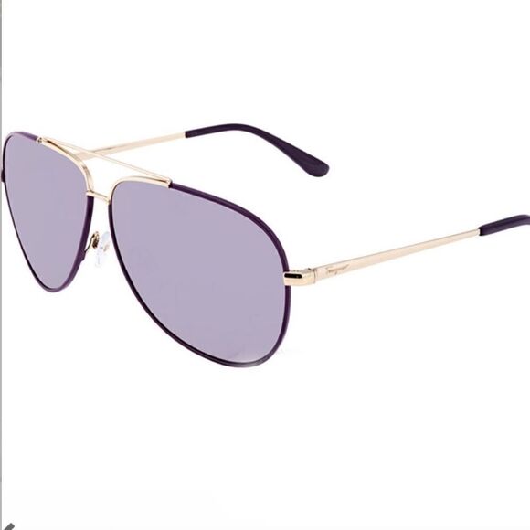 Salvatore Ferragamo Aviator Sunglasses Sf131s 736 Light Gold/purple 60mm… - Picture 2 of 11